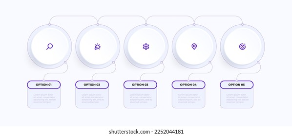 Infographic design template 5 steps. Aesthetics business concept banner. Team work strategy structure for success. Check list ideas success icons diagram. Minimal aesthetics simple line vector graphic