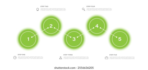 Infographic Design Template with 5 Steps or Options. Green vrctor design