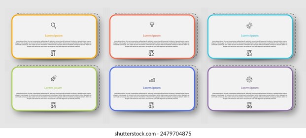 Infographic design template with 6 options or steps Can be used for workflow layout, diagram, banner, web design. Vector illustration