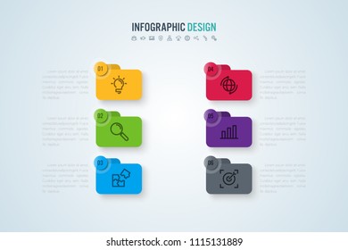 Infographic design template 6 step. Business folder Concept