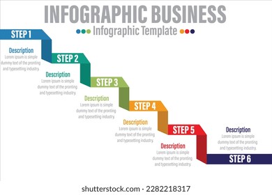 Infographic design template with 6 Step or six option for Presentation infographic, Timeline infographics, steps or processes. Vector illustration.