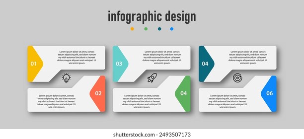 Plantilla de diseño de infografía con 6 pasos, opciones. se puede utilizar para diagrama de flujo de trabajo, infografía, Diseño web. Ilustración vectorial.	
