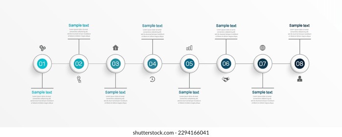 Infographic design template with 8  options, steps or processes. Can be used for workflow layout, diagram, annual report, web design