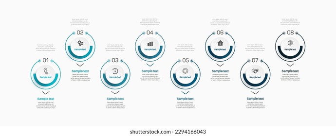 Infographic design template with 8  options, steps or processes. Can be used for workflow layout, diagram, annual report, web design