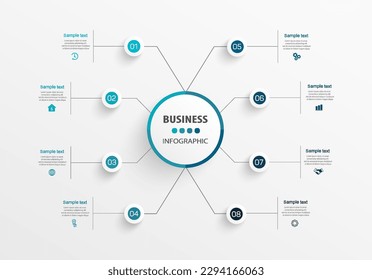 Infographic design template with 8  options, steps or processes. Can be used for workflow layout, diagram, annual report, web design