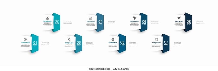 Infographic design template with 8  options, steps or processes. Can be used for workflow layout, diagram, annual report, web design