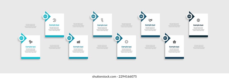 Infographic design template with 8  options, steps or processes. Can be used for workflow layout, diagram, annual report, web design