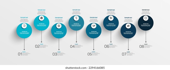 Infographic design template with 8  options, steps or processes. Can be used for workflow layout, diagram, annual report, web design