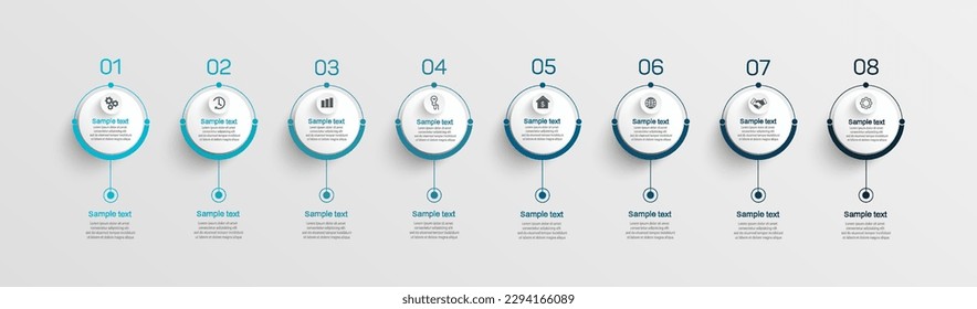 Infographic design template with 8  options, steps or processes. Can be used for workflow layout, diagram, annual report, web design