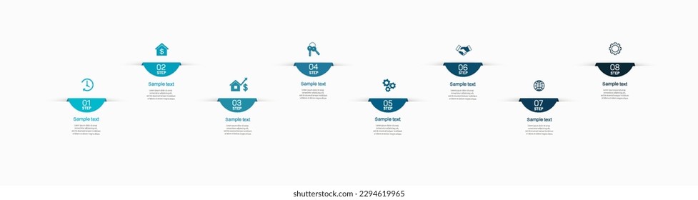 Infographic design template with 8  options, steps or processes. Can be used for workflow layout, diagram, annual report, web design