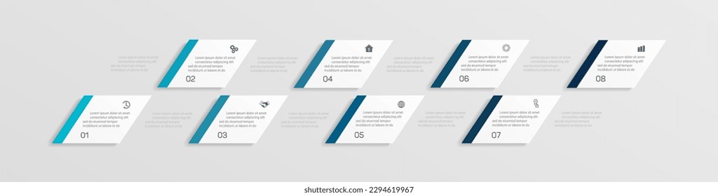 Infographic design template with 8  options, steps or processes. Can be used for workflow layout, diagram, annual report, web design
