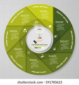 Infographic design template 8 options pie chart and business concept. EPS10.