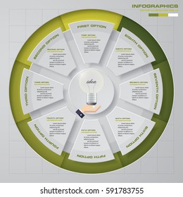 Infographic design template 8 options pie chart and business concept. EPS10.