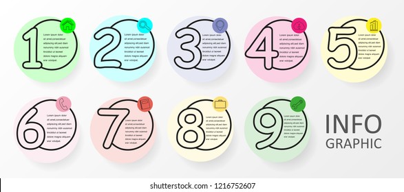 Infographic design template with 9 options. Can be used for presentation or info graph.
