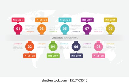 Infographic design template with 9 options, Can be used for process diagram, presentations, workflow layout, banner, flow chart, info graph.