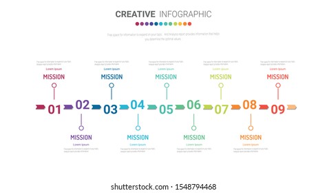 Infographic design template with 9 options, Can be used for process diagram, presentations, workflow layout, banner, flow chart, info graph.