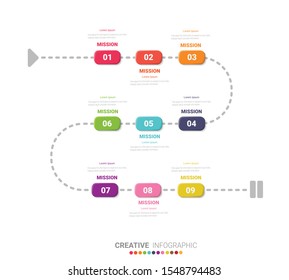 Infographic design template with 9 options, Can be used for process diagram, presentations, workflow layout, banner, flow chart, info graph.