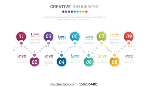 Infographic design template with 9 options, Can be used for process diagram, presentations, workflow layout, banner, flow chart, info graph.