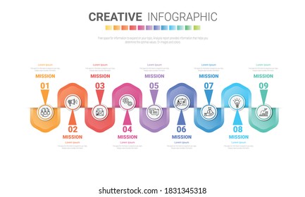 Infographic design template with 9 options, Can be used for process diagram, presentations, workflow layout, banner, flow chart, info graph.