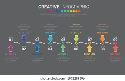 Infographic design template with 9 options, Can be used for process diagram, presentations, workflow layout, banner, flow chart, info graph.