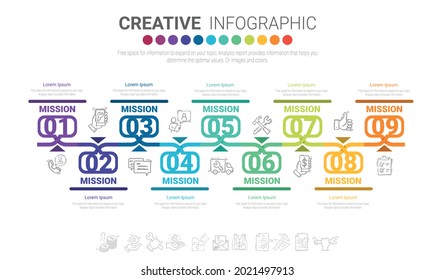 Infographic design template with 9 options, Can be used for process diagram, presentations, workflow layout, banner, flow chart, info graph.