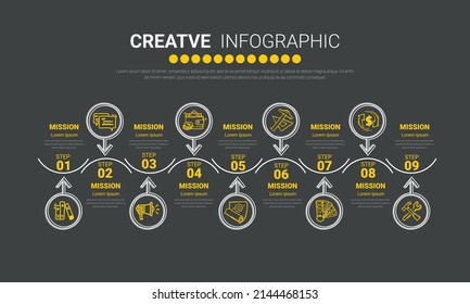 Infographic design template with 9 options, Can be used for process diagram, presentations, workflow layout, banner, flow chart, info graph.
