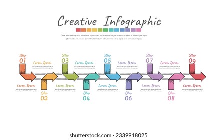 Infographic design template with 9 options, Can be used for process diagram, presentations, workflow layout, banner, flow chart, info graph. Doodle infographic EPS vector.