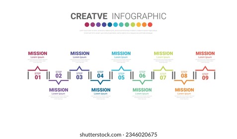 Infographic design template with 9 options, Can be used for process diagram, presentations, workflow layout, banner, flow chart, info graph.