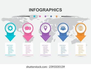 Infographic design template with arrow and banner 5 steps, stock vector