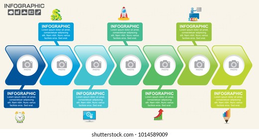 Infographic design template with arrow and frame for you photo, can be used for workflow layout, diagram, report, web design. 