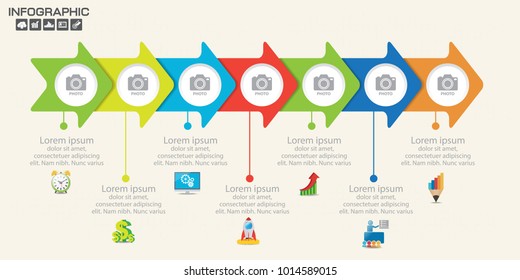 Infographic design template with arrow and frame for you photo, can be used for workflow layout, diagram, report, web design. 