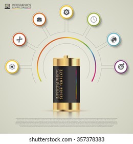 Infographic design template. Battery concept. Colorful circle with icons. Vector illustration.