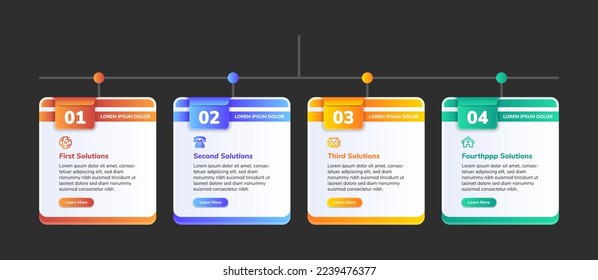 Infographic design template in black background. Creative concept with 4 steps, four plans. Can be used for workflow layout, diagram, banner, webdesign. Vector illustration