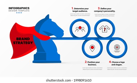 Infografische Design-Vorlage. Markenstrategie-Konzept mit 4 Schritten. Kann für Workflow-Layout, Diagramm, Banner, Webdesign verwendet werden. Vektorgrafik