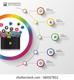 Infographic design template. Briefcase with icons. Vector illustration.