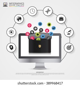 Infographic design template. Briefcase with icons. Vector illustration.