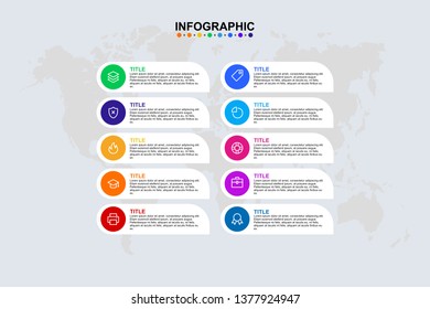 infographic design template for business 10 step. modern mind map diagram. premium ten option timeline diagram in multi color flat design in vector