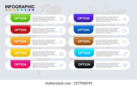 infographic design template for business 10 step. modern mind map diagram. premium ten option banner diagram in multi color flat design in vector