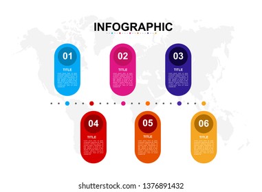 infographic design template for business 6 step. modern and premium timeline diagram in multi color flat design in vector