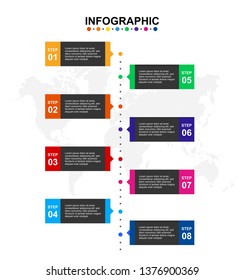 infographic design template for business 8 step. modern and premium timeline diagram in multi color flat design in vector