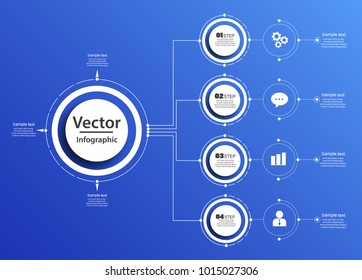 Infographic design template. Business concept with options and 4 steps on blue backgraund. For content, diagram, flowchart,steps, parts, infographics, workflow layout,chart,illustration. Vector eps 10