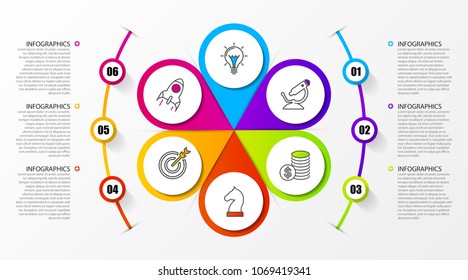 Infographic design template. Business concept with 6 steps. Can be used for workflow layout, diagram, banner, webdesign. Vector illustration