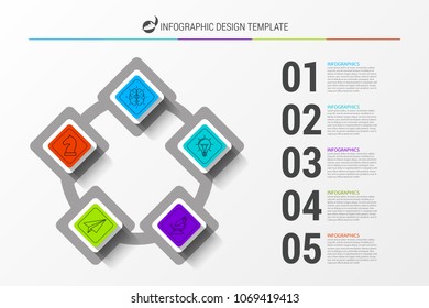 Infographic design template. Business concept with 5 steps. Can be used for workflow layout, diagram, banner, webdesign. Vector illustration