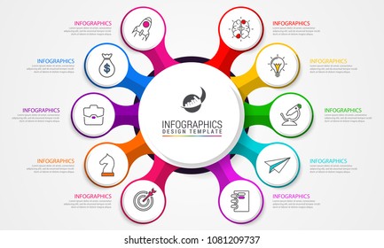 Infographic design template. Business concept with 10 steps. Can be used for workflow layout, diagram, banner, webdesign. Vector illustration