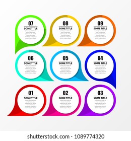 Infographic design template. Business concept with 9 steps. Can be used for workflow layout, diagram, banner, webdesign. Vector illustration