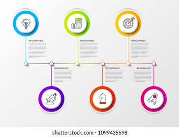 Infographic design template. Business concept with 6 steps. Can be used for workflow layout, diagram, banner, webdesign. Vector illustration