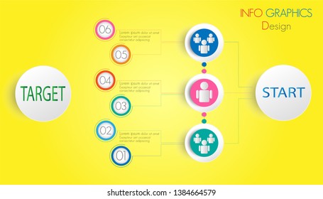 Infographic design template. business concept group of teamwork 6 steps to target 