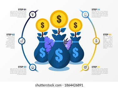 Infographic design template. Business concept with 6 steps. Can be used for workflow layout, diagram, banner, webdesign. Vector illustration
