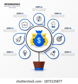 Infographic design template. Business concept with 7 steps. Can be used for workflow layout, diagram, banner, webdesign. Vector illustration