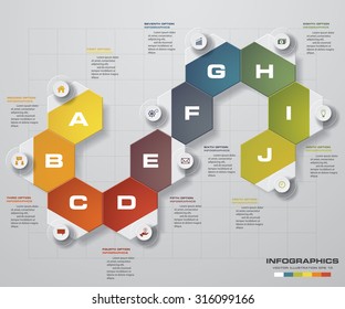 Infographic design template and business concept with 10 options, parts, steps or processes. Can be used for work flow layout, diagram, number options, web design.